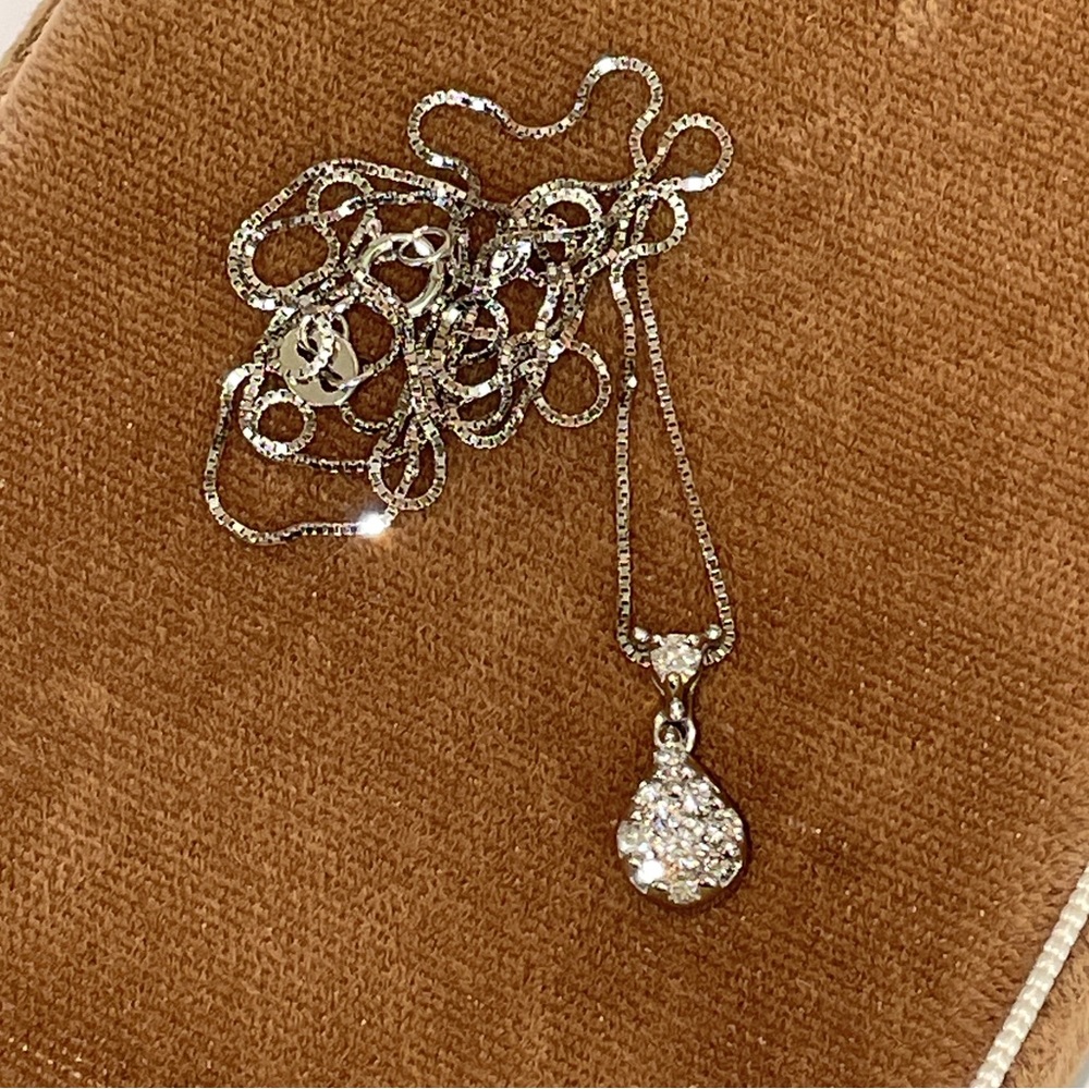 Solid Stamped 14K White Gold Designer Endless Diamond Pendant Necklace